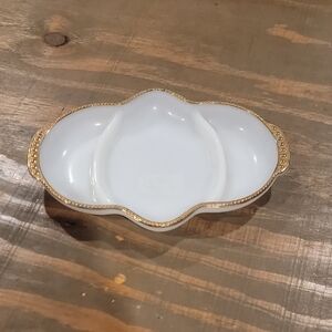 Fire King Elegant White and Gold Glass Tray